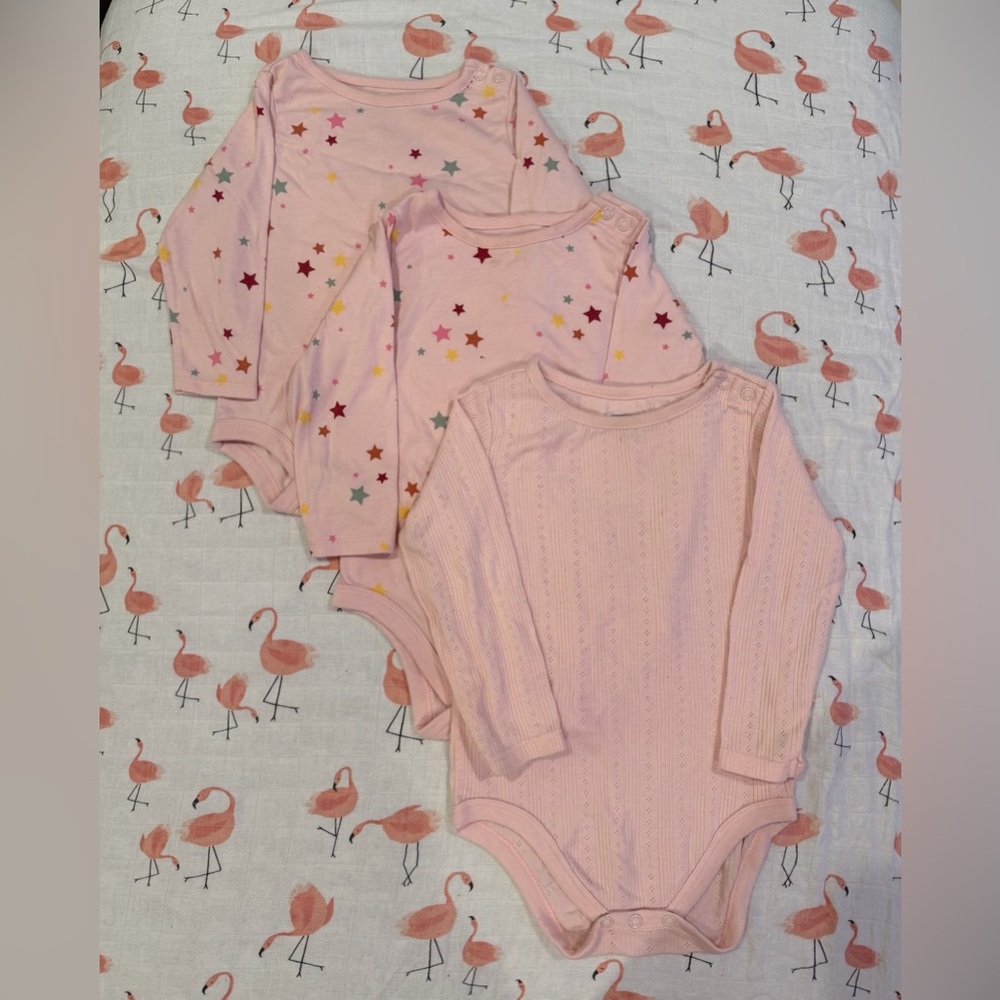Set of 3 - Pink Star and Patterned Kids One Pieces